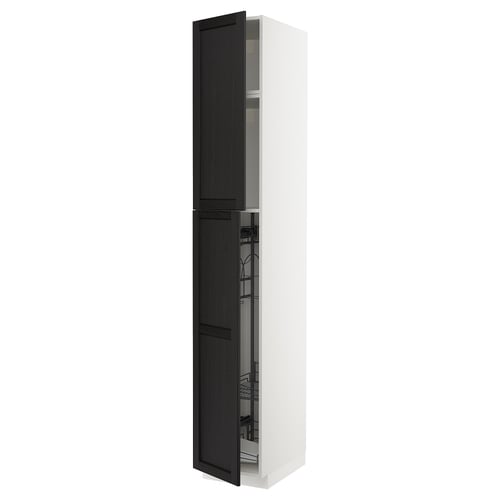 METOD Élément haut + rangements prod entr, blanc/Lerhyttan teinté noir, 40x60x240 cm