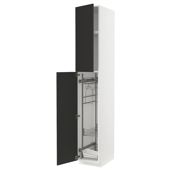 METOD Élément haut + rangements prod entr, blanc/Nickebo anthracite mat, 40x60x240 cm