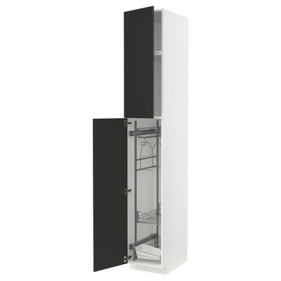 METOD Élément haut + rangements prod entr, blanc/Nickebo anthracite mat, 40x60x240 cm
