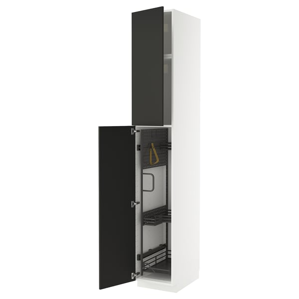METOD Élément haut + rangements prod entr, blanc/Nickebo anthracite mat, 40x60x240 cm