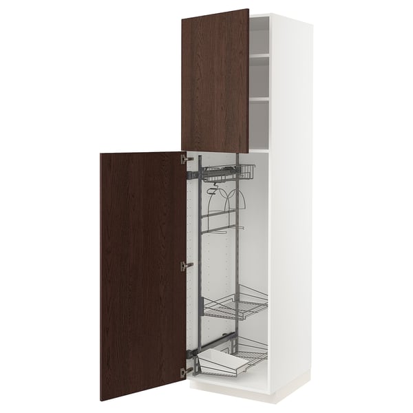 METOD Élément haut + rangements prod entr, blanc/Sinarp brun, 60x60x220 cm