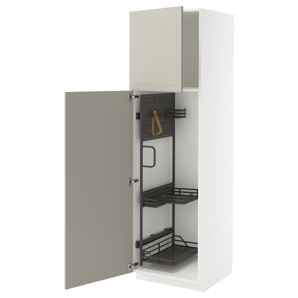 METOD Élément haut + rangements prod entr, blanc/Stensund beige, 60x60x200 cm