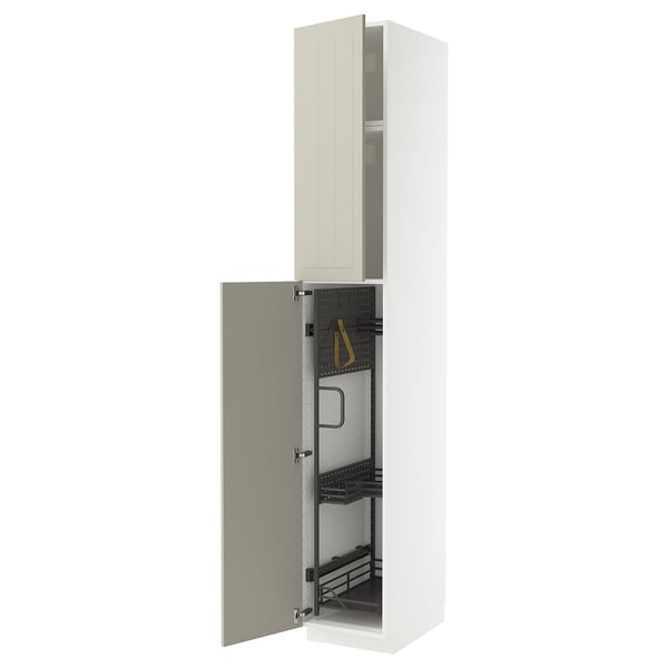 METOD Élément haut + rangements prod entr, blanc/Stensund beige, 40x60x240 cm