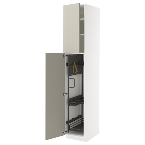 METOD Élément haut + rangements prod entr, blanc/Stensund beige, 40x60x220 cm