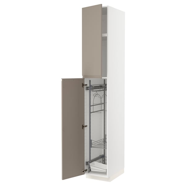 METOD Élément haut + rangements prod entr, blanc/Upplöv beige foncé mat, 40x60x240 cm