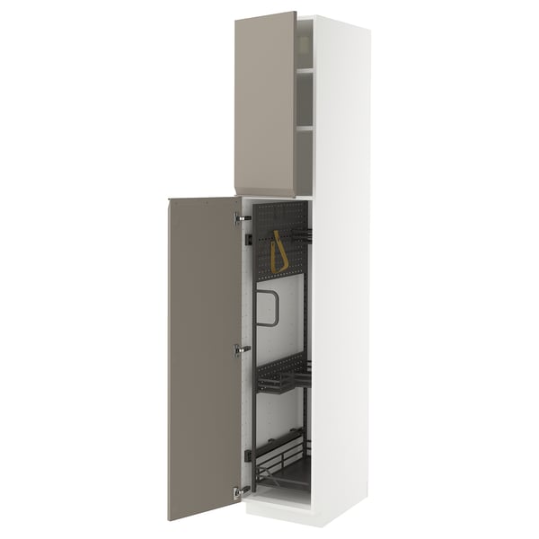 METOD Élément haut + rangements prod entr, blanc/Upplöv beige foncé mat, 40x60x220 cm