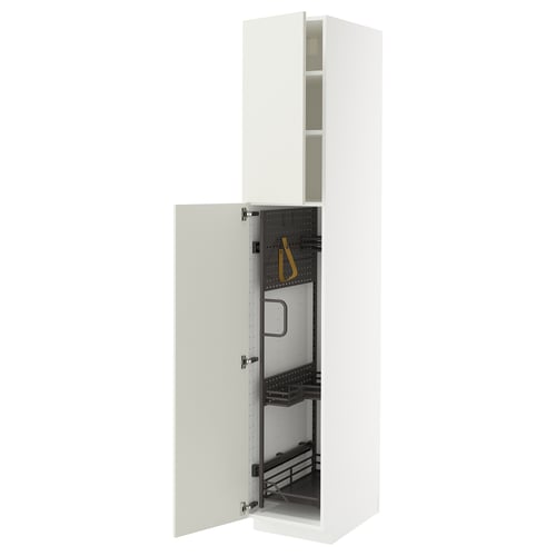 METOD Élément haut + rangements prod entr, blanc/Veddinge blanc, 40x60x220 cm
