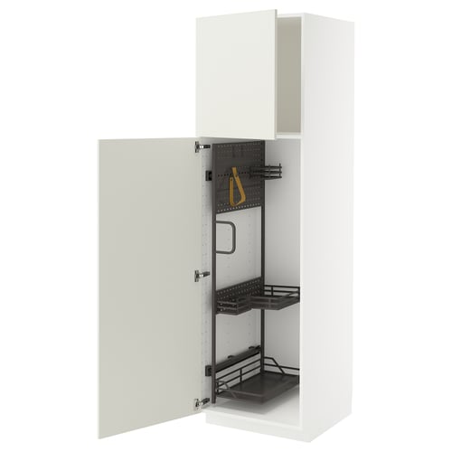 METOD Élément haut + rangements prod entr, blanc/Veddinge blanc, 60x60x200 cm