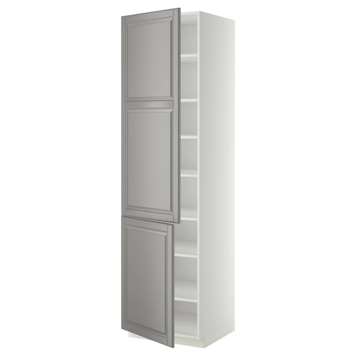 METOD Élément haut tablettes/2portes, blanc/Bodbyn gris, 60x60x220 cm