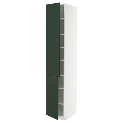 METOD Élément haut tablettes/2portes, blanc/Havstorp vert profond, 40x60x220 cm