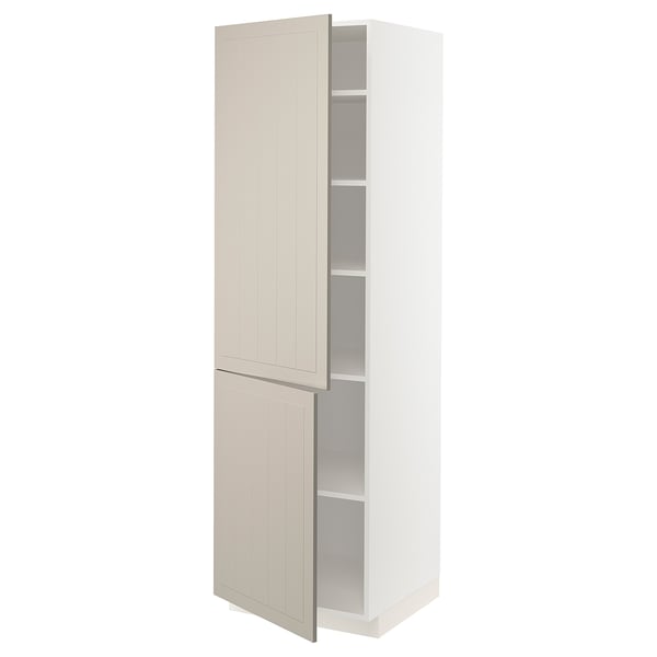 METOD Élément haut tablettes/2portes, blanc/Stensund beige, 60x60x200 cm