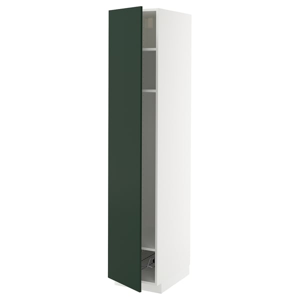 METOD Élément haut + tablettes/corbeille, blanc/Havstorp vert profond, 40x60x200 cm