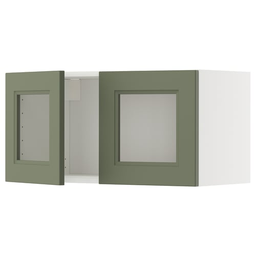 METOD Élément mural 2 portes vitrées, blanc/Axstad gris vert, 80x40 cm