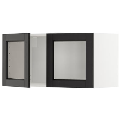 METOD Élément mural 2 portes vitrées, blanc/Lerhyttan teinté noir, 80x40 cm