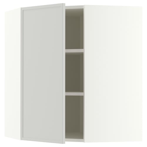 METOD Élément mural angle + tablettes, blanc/Aspudden gris clair, 68x80 cm