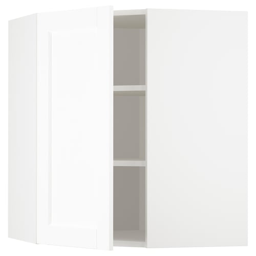 METOD Élément mural angle + tablettes, blanc Enköping/blanc effet bois, 68x80 cm