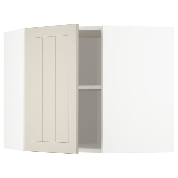 METOD Élément mural angle + tablettes, blanc/Stensund beige, 68x60 cm
