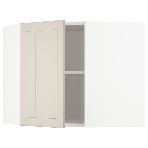 METOD Élément mural angle + tablettes, blanc/Stensund beige, 68x60 cm