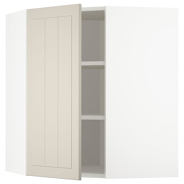 METOD Élément mural angle + tablettes, blanc/Stensund beige, 68x80 cm