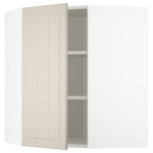 METOD Élément mural angle + tablettes, blanc/Stensund beige, 68x80 cm