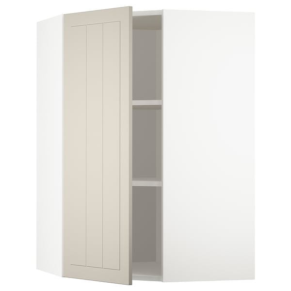 METOD Élément mural angle + tablettes, blanc/Stensund beige, 68x100 cm