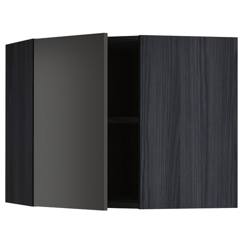 METOD Élément mural angle + tablettes, noir/Nickebo anthracite mat, 68x60 cm