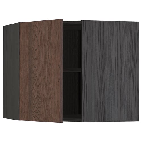 METOD Élément mural angle + tablettes, noir/Sinarp brun, 68x60 cm