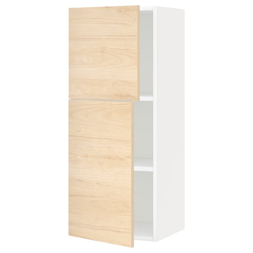 METOD Élément mural tablettes/2portes, blanc/Askersund effet frêne clair, 40x100 cm