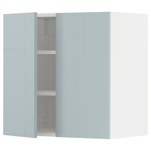 METOD Élément mural tablettes/2portes, blanc/Kallarp bleu gris clair, 60x60 cm