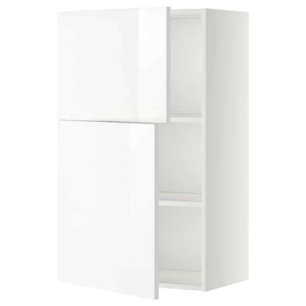 METOD Élément mural tablettes/2portes, blanc/Ringhult blanc, 60x100 cm