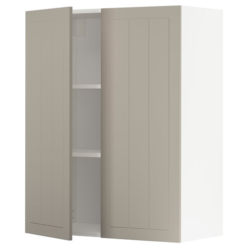 METOD Élément mural tablettes/2portes, blanc/Stensund beige, 80x100 cm