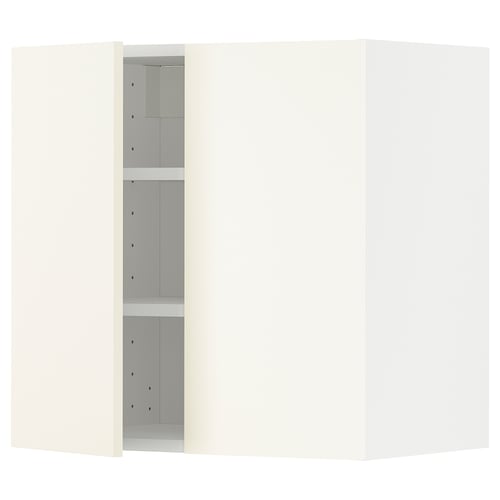 METOD Élément mural tablettes/2portes, blanc/Vallstena blanc, 60x60 cm