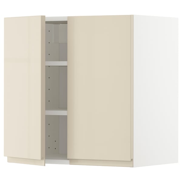 METOD Élément mural tablettes/2portes, blanc/Voxtorp beige clair brillant, 60x60 cm