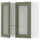 METOD Élément mural+tablettes/2ptes vitr, blanc/Axstad gris vert, 80x80 cm