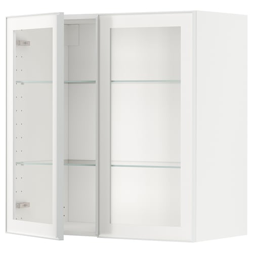 METOD Élément mural+tablettes/2ptes vitr, blanc/Hejsta verre transparent blanc, 80x80 cm