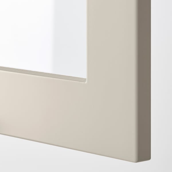METOD Élément mural+tablettes/2ptes vitr, blanc/Stensund beige, 80x60 cm