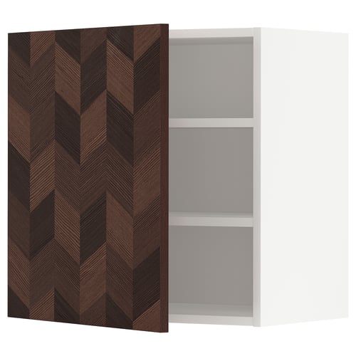 METOD Élément mural + tablettes, blanc Hasslarp/brun à motifs, 60x60 cm