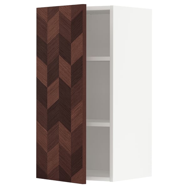 METOD Élément mural + tablettes, blanc Hasslarp/brun à motifs, 40x80 cm