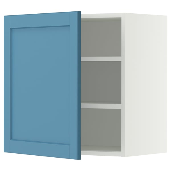 METOD Élément mural + tablettes, blanc/Lerhyttan bleu, 60x60 cm