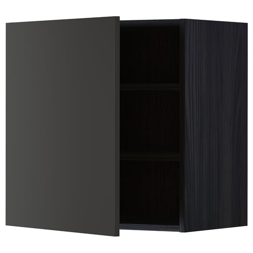 METOD Élément mural + tablettes, noir/Nickebo anthracite mat, 60x60 cm