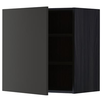 METOD Élément mural + tablettes, noir/Nickebo anthracite mat, 60x60 cm