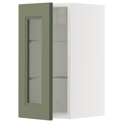 METOD Élément mural+tablettes/pte vitrée, blanc/Axstad gris vert, 30x60 cm