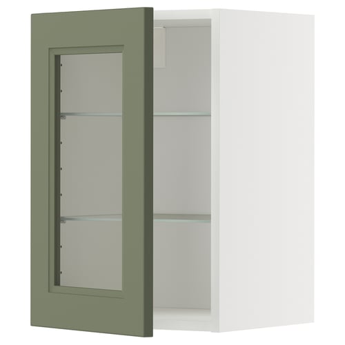 METOD Élément mural+tablettes/pte vitrée, blanc/Axstad gris vert, 40x60 cm