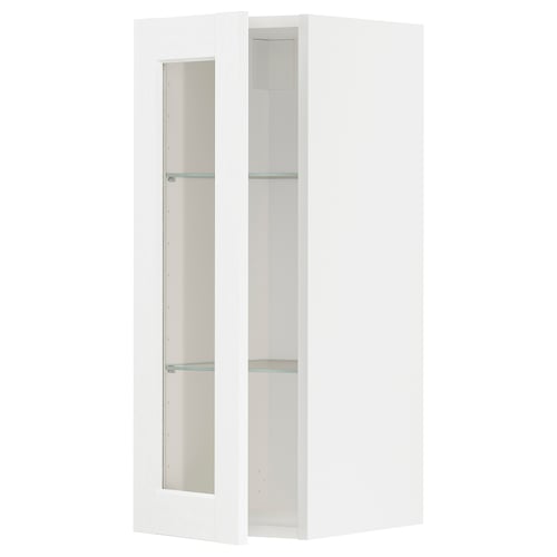 METOD Élément mural+tablettes/pte vitrée, blanc Enköping/blanc effet bois, 30x80 cm