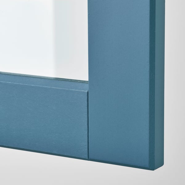METOD Élément mural+tablettes/pte vitrée, blanc/Lerhyttan bleu, 30x60 cm