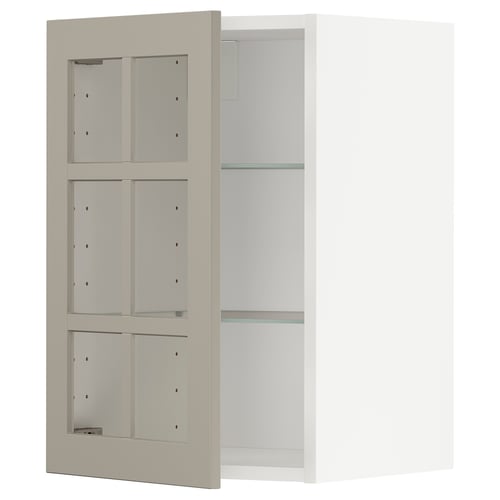 METOD Élément mural+tablettes/pte vitrée, blanc/Stensund beige, 40x60 cm