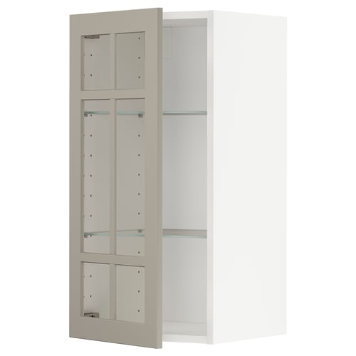 METOD Élément mural+tablettes/pte vitrée, blanc/Stensund beige, 40x80 cm