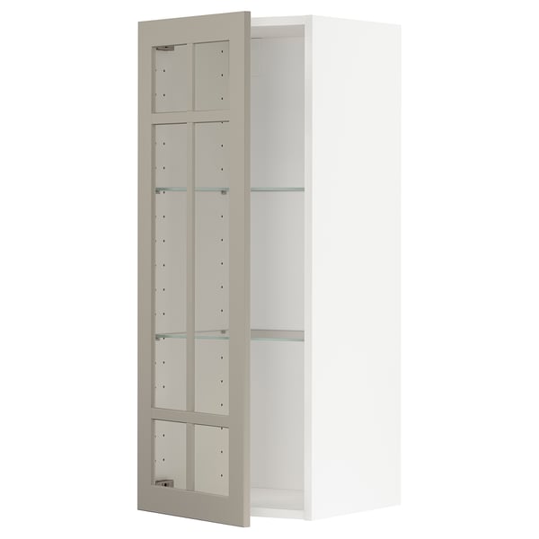 METOD Élément mural+tablettes/pte vitrée, blanc/Stensund beige, 40x100 cm