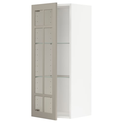 METOD Élément mural+tablettes/pte vitrée, blanc/Stensund beige, 40x100 cm