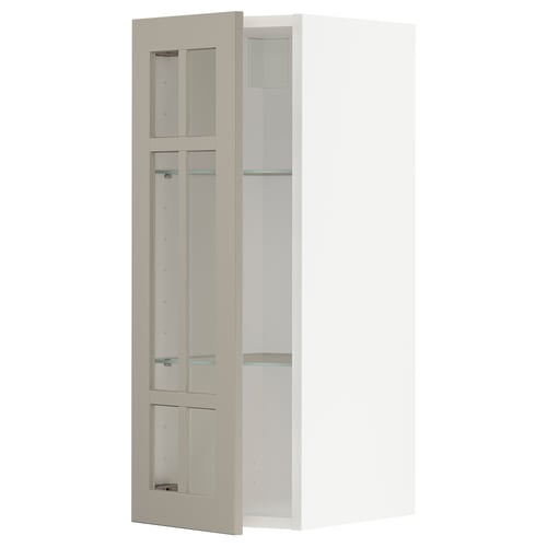 METOD Élément mural+tablettes/pte vitrée, blanc/Stensund beige, 30x80 cm